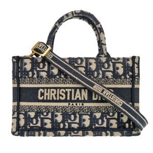 Christian Dior Oblique Book Tote Canvas Navy Blue Handbag